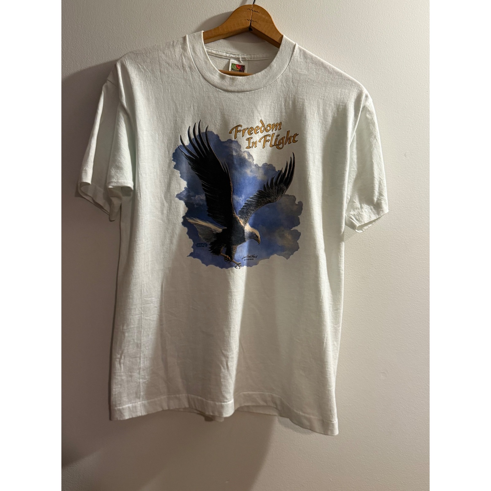 Vintage Freedom In Flight Eagle TShirt White Mens Large Single St